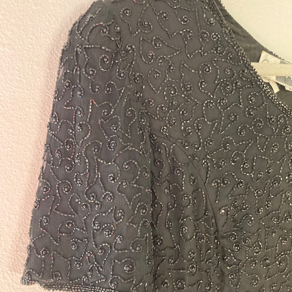 90s vintage carina short sleeve skater fully beaded floral dress